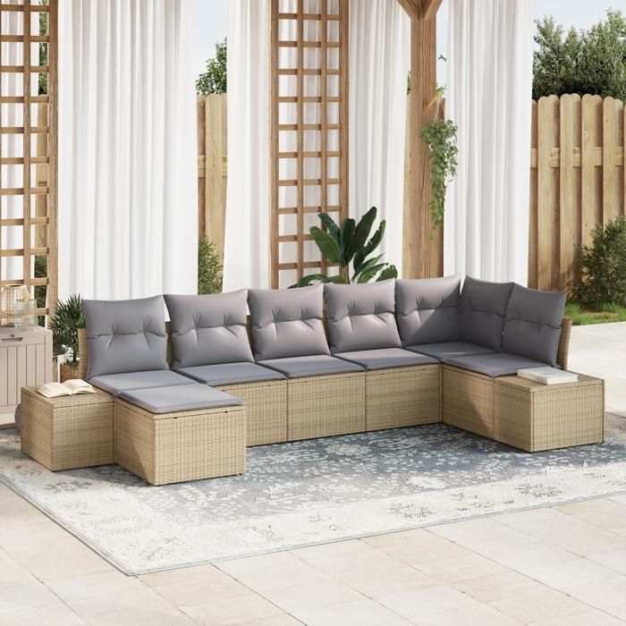 VidaXL Ensemble de canapés de jardin 7 pièces avec coussins en poly rotin beige 3347150