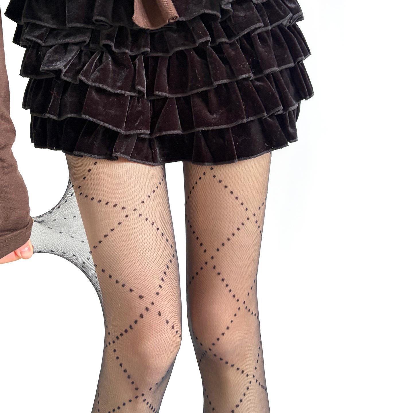 Rhombus Jacquard Sexy Women Tights Pantyhose Body Stockings Lingerie Female Hosiery Thigh High Stockings Women Tights Pantyhose One Size чёрный