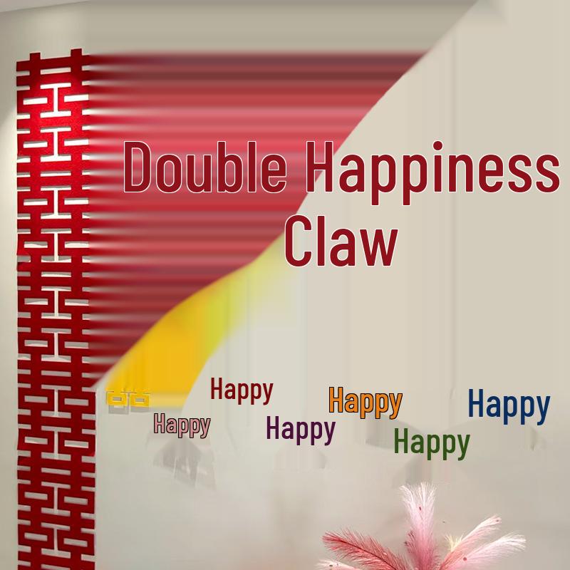 Dopamine Wedding Décor Set: Double Happiness Stickers & Bride's Bedroom Sofa Photo Backdrop Wall Décor