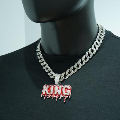 Pendente con lettera KING incrostato di diamanti, Catena cubana, Hip-hop europeo e americano Pieno di diamanti, Collana da uomo personalizzata e prepotente