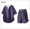 Trendy 2026 Men's Jacquard Sportswear Set: Faux Two-Piece T-Shirt & Shorts