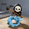 3D Printed PLA Statue Grim Reaper Figurine with Cloud Base, Cute Environmental Friendly Ornament Skeleton Scythe Statue, Halloween Decorative