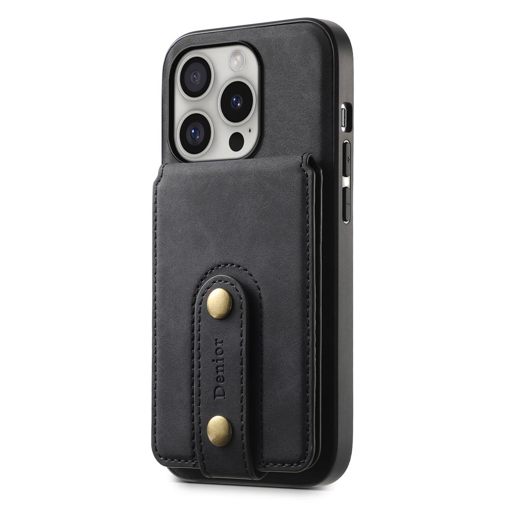 DENIOR D14 For iPhone 16 Pro Max Magnetic Case Leather+PC+TPU Phone Cover Card Bag