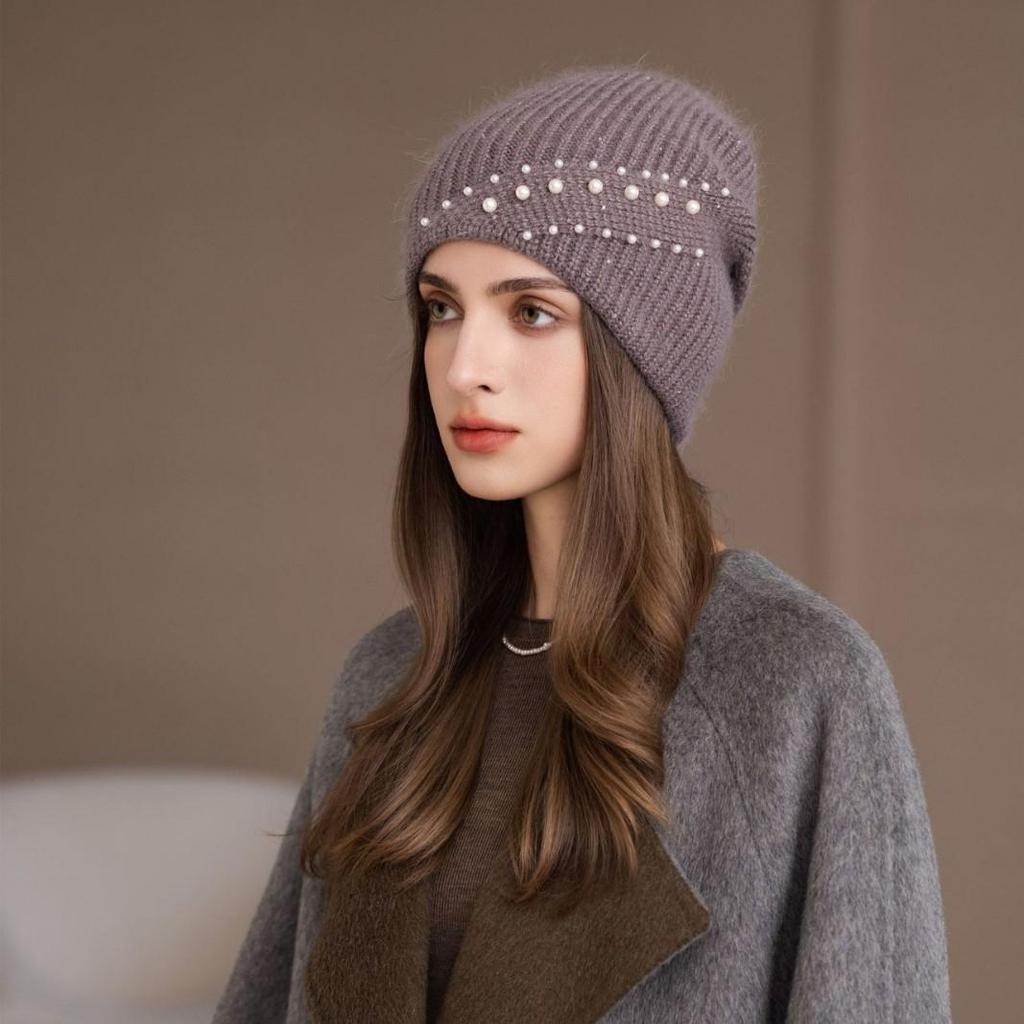 Fashion Winter Hat With Beads Details - Women'S Warm Knit Beanie In Western Style Thickened Outdoor Baggy Cap Female New