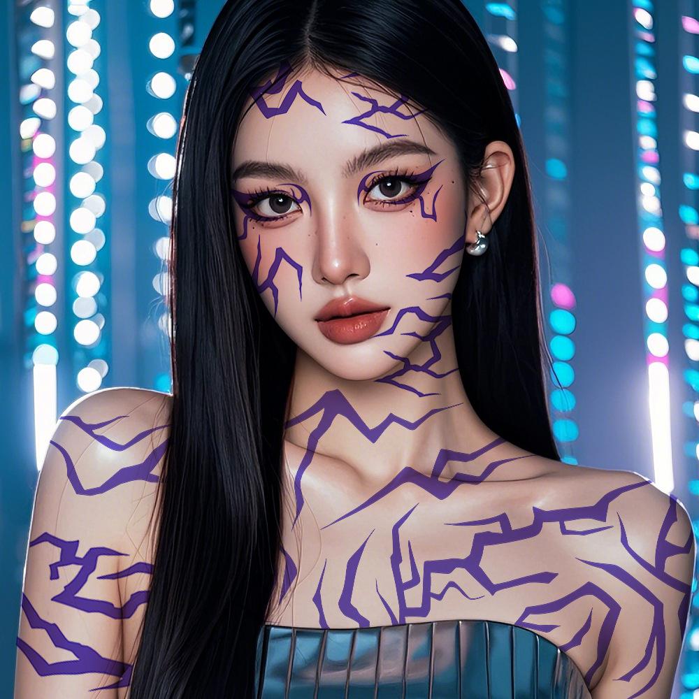 Neues Dämonenjäger-Girlgroup-COS Ganzkörper-Tattoo-Aufkleber Dämon Lila Boygroup Girlgroup Party Temporärer Tattoo-Aufkleber