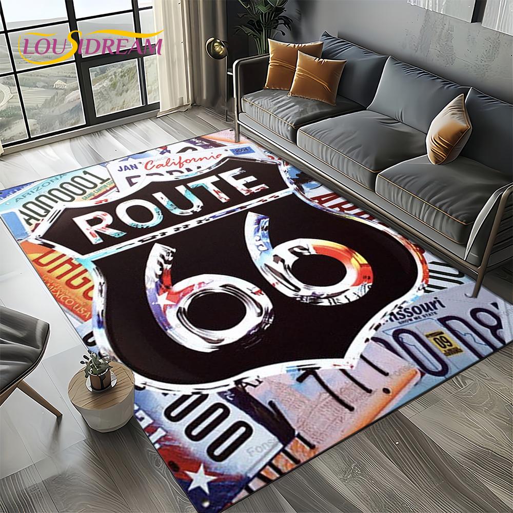 Retro America Historic Route 66,Mother Road,mãe EstradaCarpet Rug for Living Room Bedroom Home Sofa,Area Rug Non-slip Floor Mat