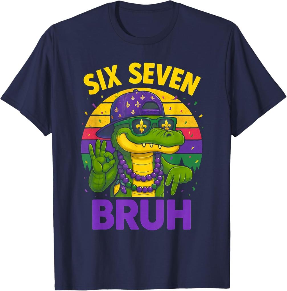 Retro Six Seven Bruh Mardi Gras Alligator Funny 67 Unisex T-Shirt