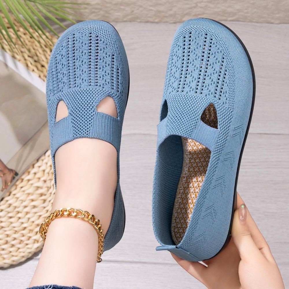 Women's Breathable Mesh Flying Woven Flats, Summer Casual Slip On Shoes, Lightweight Fashion Walking Shoes