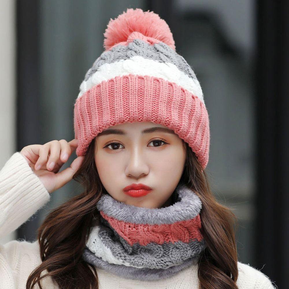 Coral Fleece Woolen Hat Soft Hooded Thermal Cap Fashion Cold Proof Scarf  School