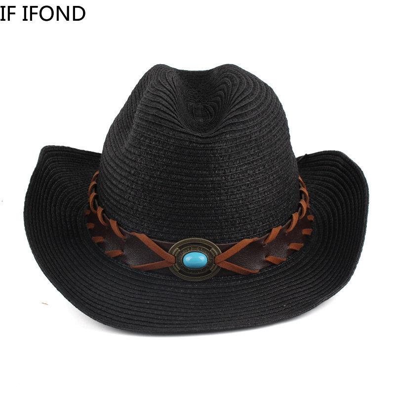 2023 neue Stroh Cowboy Hut Für Männer Frauen Sommer Atmungs Strand Sonnenhut Curling Krempe Cowgirl Western Cowboy Kappe Sombrero hombre