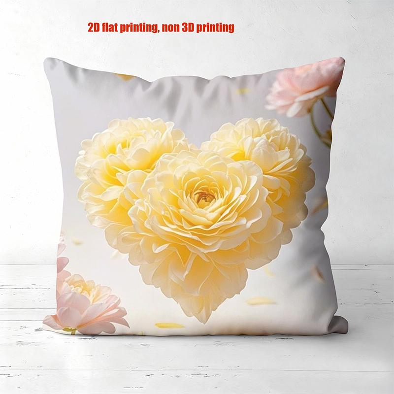 Heart-shaped Flower Cushions 2D Printed Beautiful Decor Polyester pillowcase, sofa decorative cushion cov Headboard Pillow