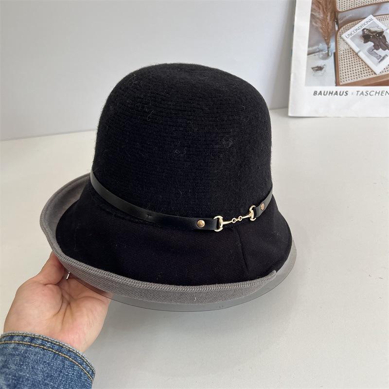 Cashmere Fisherman's Hat Children's Autumn and Winter Retro Versatile Warm Knitted Hat Premium Feeling Belt Decorative Basin Hat