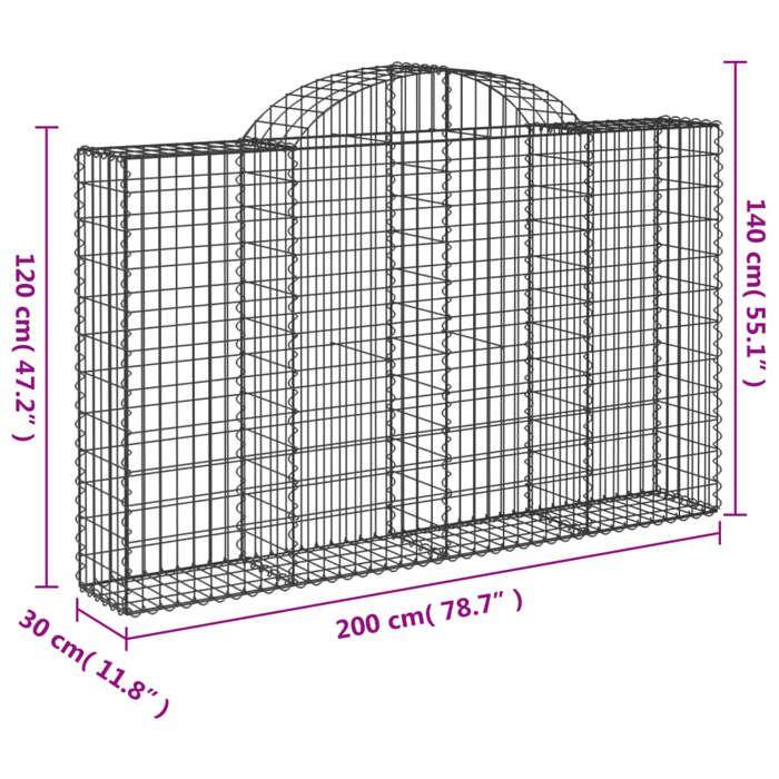 VidaXL Paniers à gabions arqués 4 pcs 200x30x120/140 cm Fer galvanisé, gabion, cage de gabion, panier de mur de gabion, mur 3146133