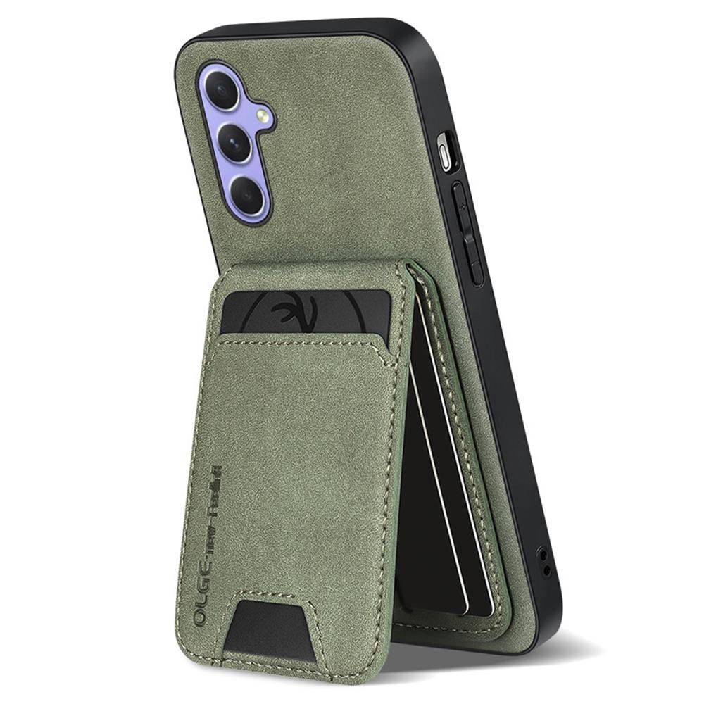 

For Samsung Galaxy A55 5G Case Card Holder Kickstand Anti Drop PC+TPU+PU Leather Back Cover Midnight Green