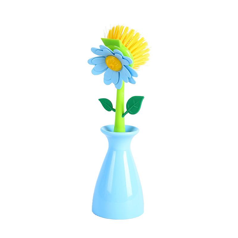 Soap Dispenser Sink Automatic Sponge Kitchen Bathroom Flower Shaped Cleaning Brush Pot Washing Tool with Handle Home Decoration