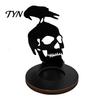 Hollow Carved Candle Accessory Halloween Shadow Holder, Spooky Ghost Skull Candlestick Decoration, Handmade Artistic Stand Vintage Wooden Tea