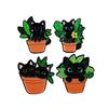 Cute Black Cat Potted Plant Brooch - Cartoon Animal Alloy Accessory for Backpacks & Clothing