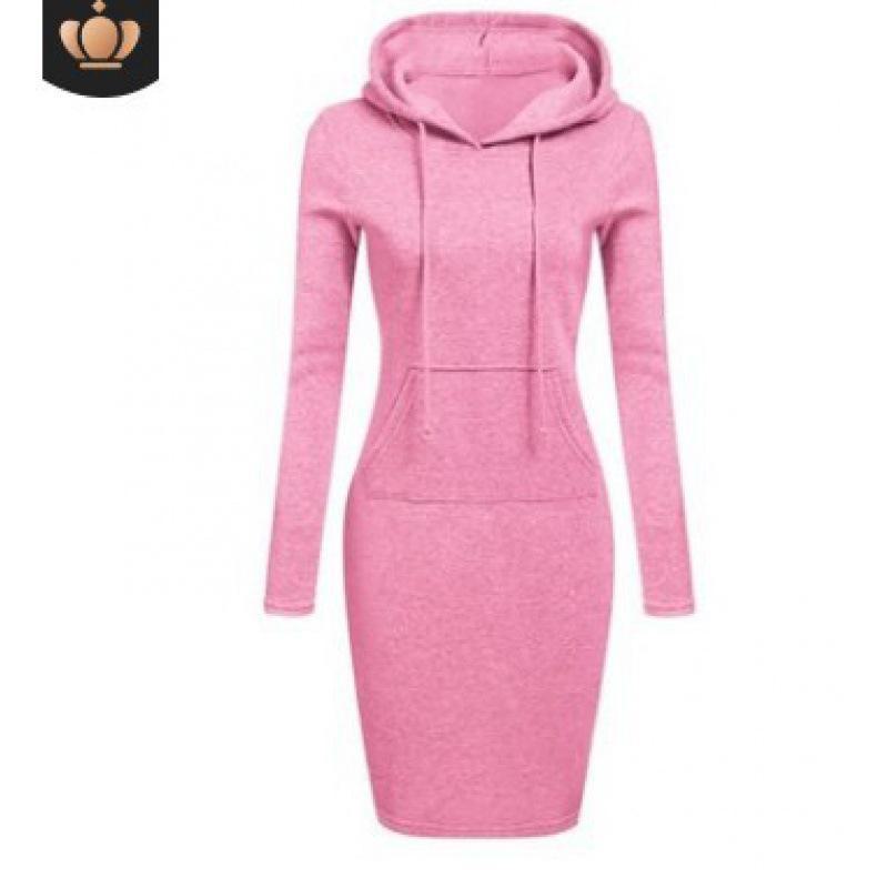 

Платье-свитер в европейско-американском стиле с капюшоном, завязками и карманами, 2022 г.. Большое количество на складе. L розовый