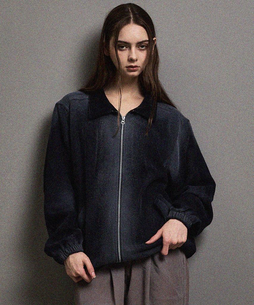 Ffeff Studio Vintage Washed Wool Half Zip-Up Jacket (Navy)