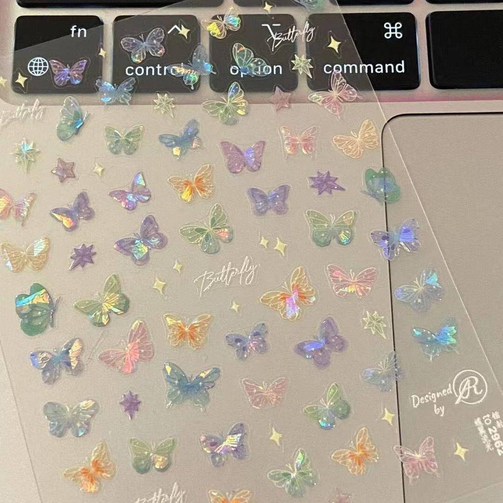 "Fantasy Aurora Butterfly Nail Art Stickers: Gentle Fairy Shell Collection"