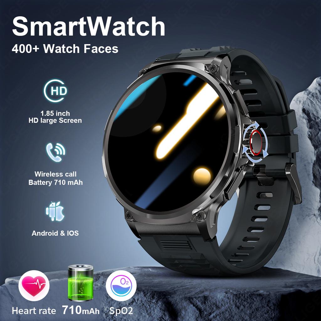LIGE V69 Smartwatch 1,85" Stor Skærm Puls Blodilt Multi-Sport Vandtæt Udendørs Ur Sort