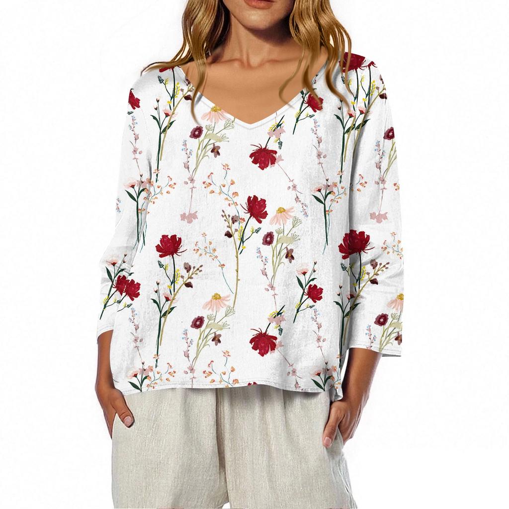 3/4 Length Sleeve Womens Tops Summer Trendy  V-Neck Blouses Dressy Casual  T-Shirt Summer Outfits Beach Vacation