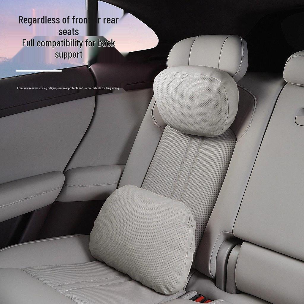 YU7 Headrest and Lumbar Support: Leather Memory Foam Neck Pillow and Lumbar Pad