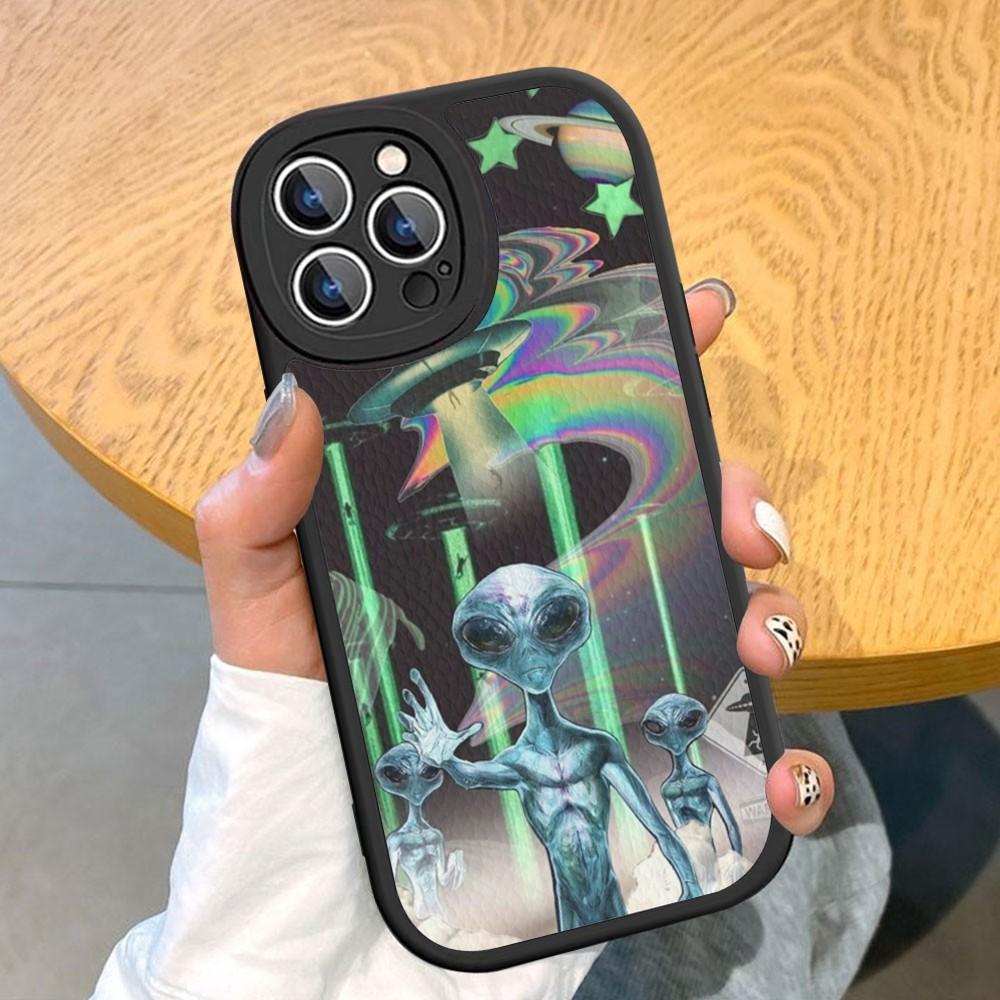 Estetyka Uroczy Kreskówkowy obcy kosmiczny Etui na telefon Twarda Skóra Dla iPhone 14 13 12 Mini 11 14 Pro Max Xs X Xr 7 8 Plus Fundas