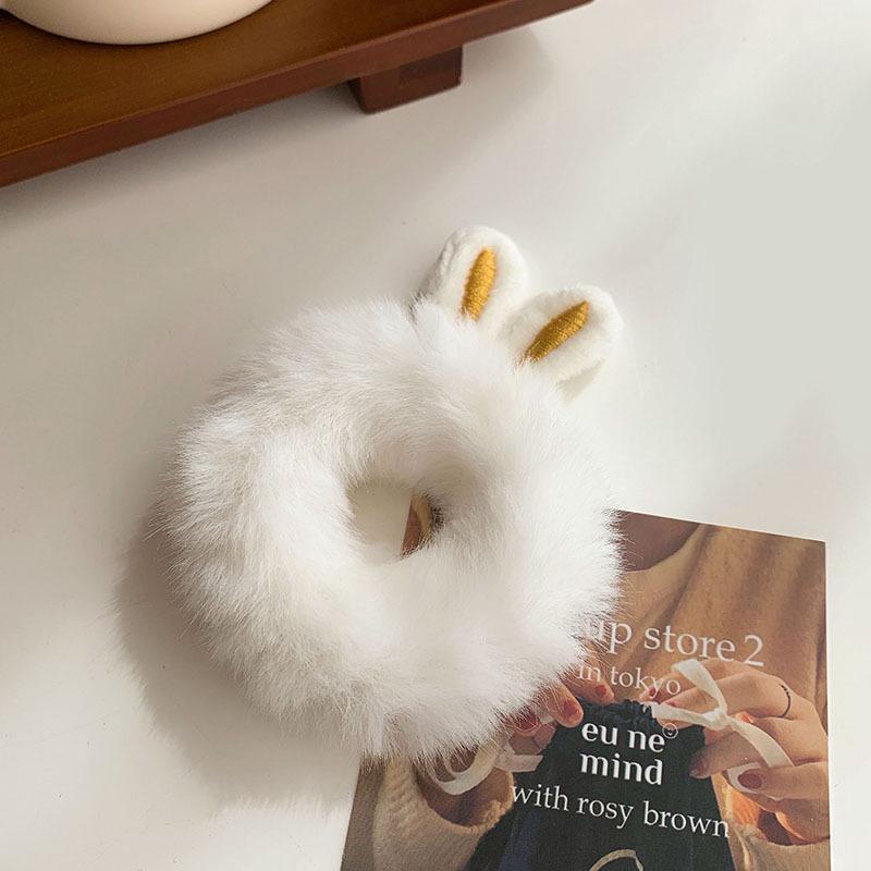 

Плюшевая повязка для волос с ушками кролика - мягкая осенне-зимняя резинка для волос для лесных девушек