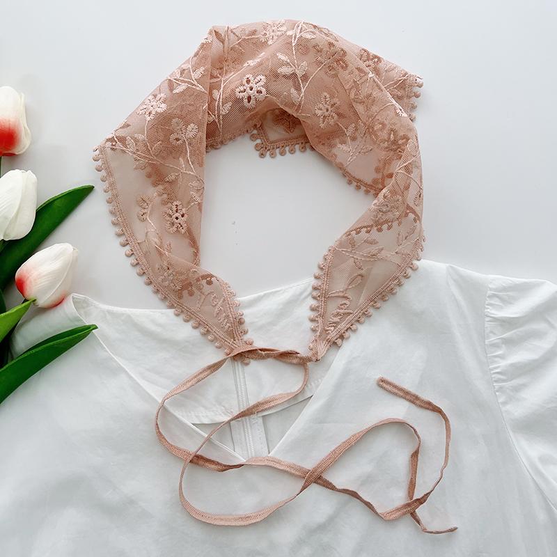 Headscarf Women's Bag Head Cover Hair Headgear Silk Scarf Hollow Flower Hooked Triangle Scarf Summer Thin Breathable Travel Headband