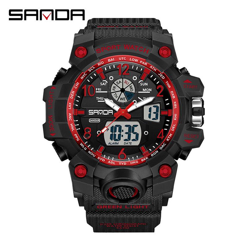 SANDA Women's Trendy LED Dual Display Waterproof Watch with Hourly Chime