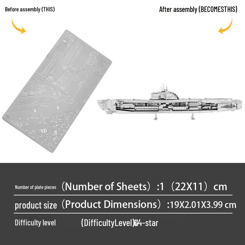 

Цельнометаллический 3D-пазл из нержавеющей стали, модель немецкой подводной лодки