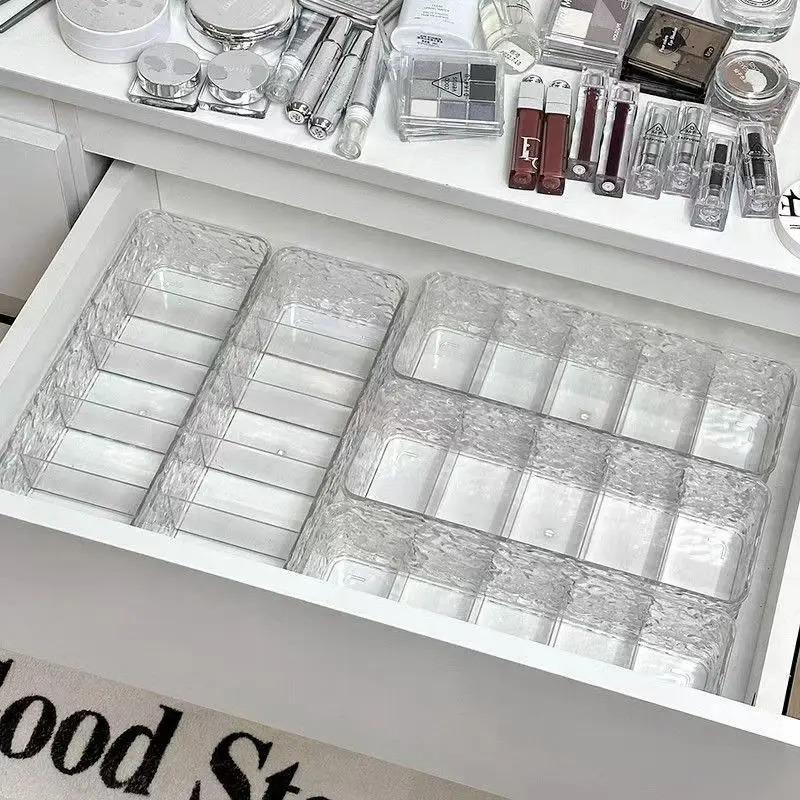 Desk Drawer Organizers Plastic Bathroom Storage Makeup Organizer with Divide Clear Transparent Storage Box for Makeup Jewelrs