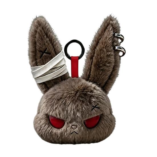 Plush Doll with Metal Hanging Loop, Dark Style Rabbit Pendant Plush Toy, Funny Expression Plush Doll, Stress Relief Collectible Toy