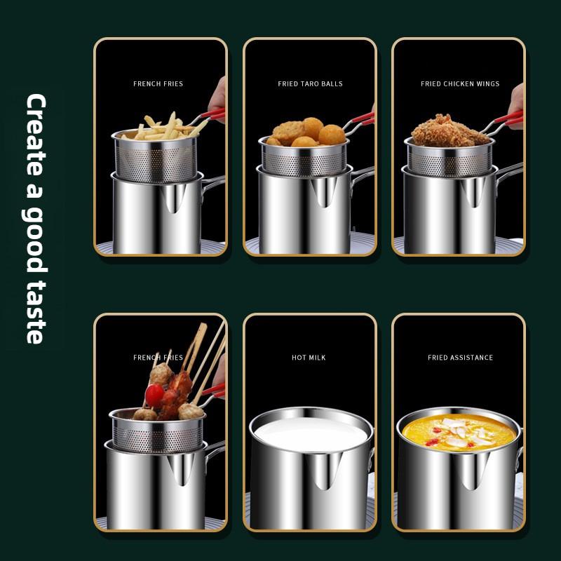Stainless Steel Deep Fryer with Frying Basket Multifunction Small Pot Kitchen Specific Frying Chicken and Other Cooking Tool