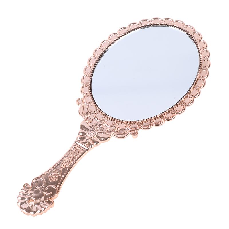 מראה איפור ידנית מגולפת וינטג' מראה ידנית עם ידית קוסמטיקה