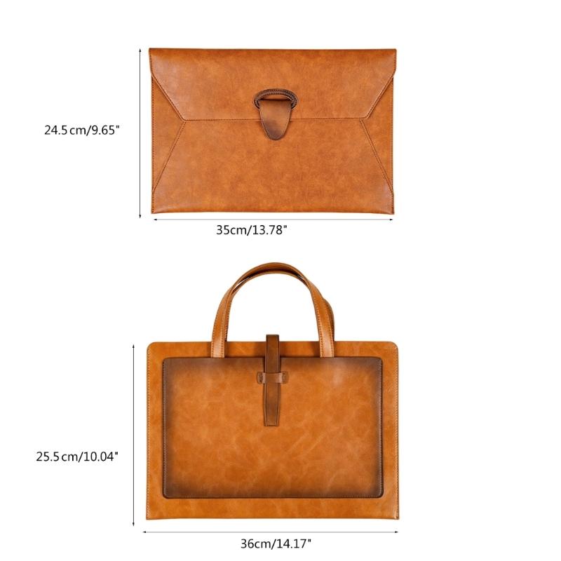 Handheld File Folder Leather Folder Document Storage Bag Leather Laptop Sleeve Leather Buckle Lock for Office Travel