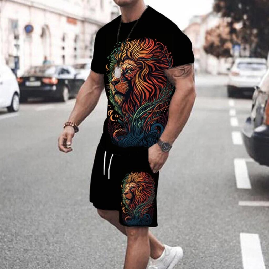Men's Suit Summer Everyday Casual Short-Sleeved T-Shirt Outdoor Street Sports Stylish and Comfortable Shorts 3D Print