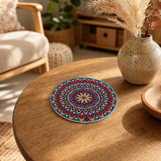 8PCS Coasters, Colorful Wood with Non-Slip Coasters, Heat Insulation Waterproof Drink Holder, for Home Office Dining Table