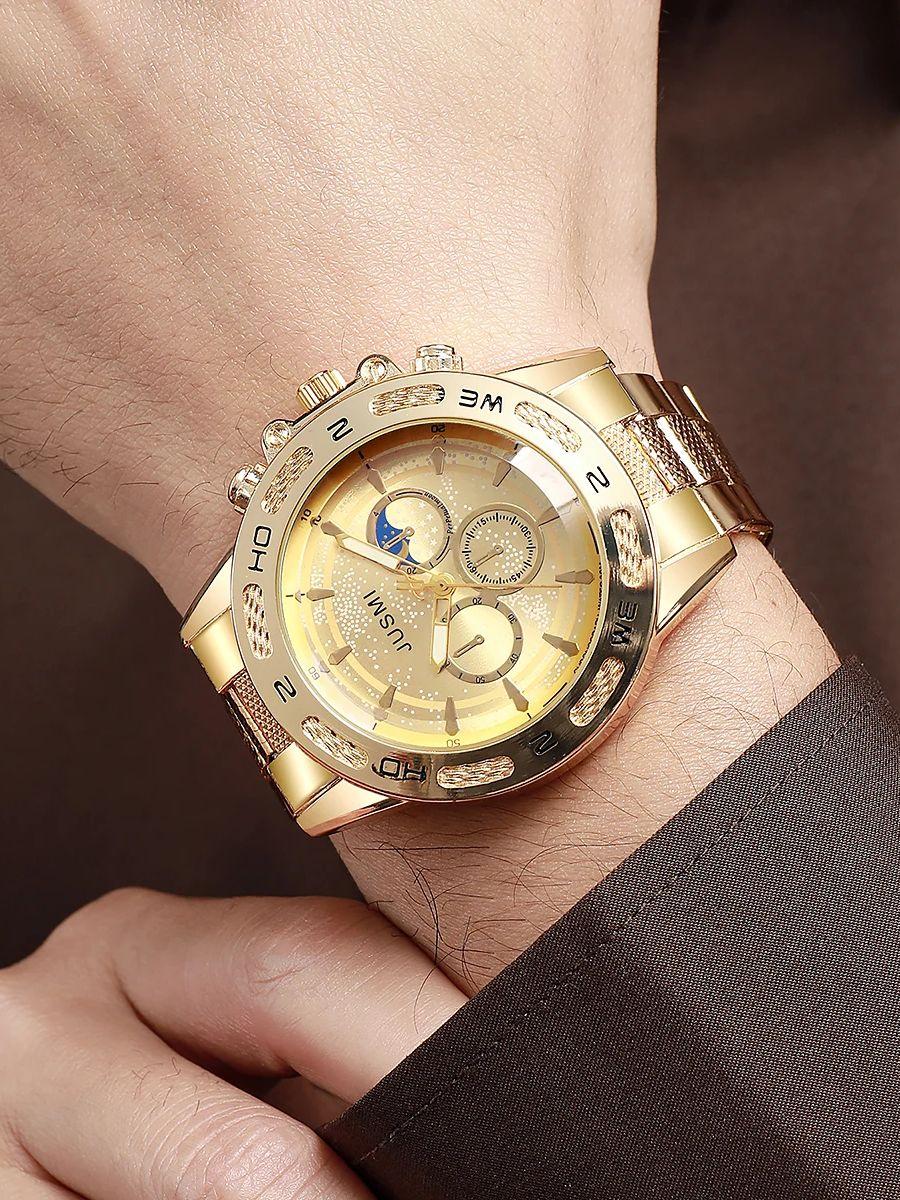 

Men s new round dial steel strap quartz watch with a noble and stylish look; versatile. золотой