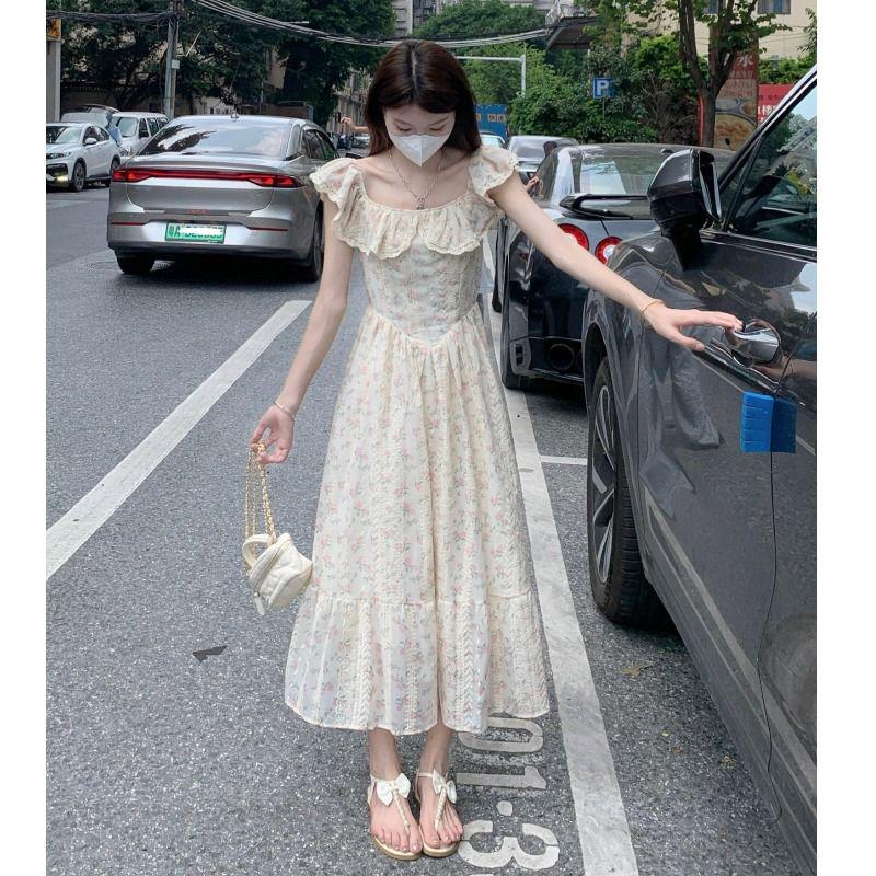Women's Summer 2024 Embroidered Ruffle Waist-Hugging Petite Dress