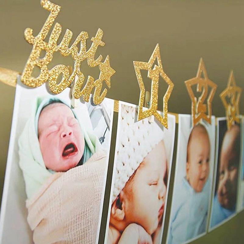 12 Months Po Frame Banner First Happy Birthday Party Decorations Kids 1St Baby Boy Girl One Year Birthday Supplies