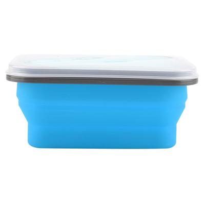 Lancheira portátil dobrável de silicone de 600 ml, tigela dobrável para armazenamento de alimentos, azul