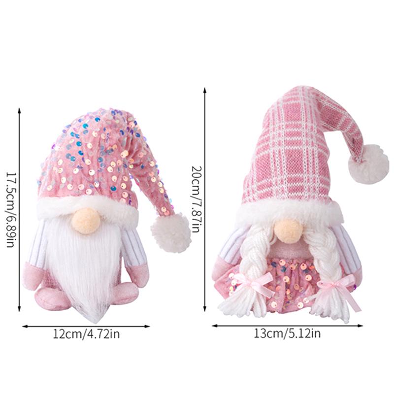 Christmas Gnome Plush Decorations,Elf Dwarf Gnomes Doll Pink Sequin Hat Design For Home Christmas Table Decorations