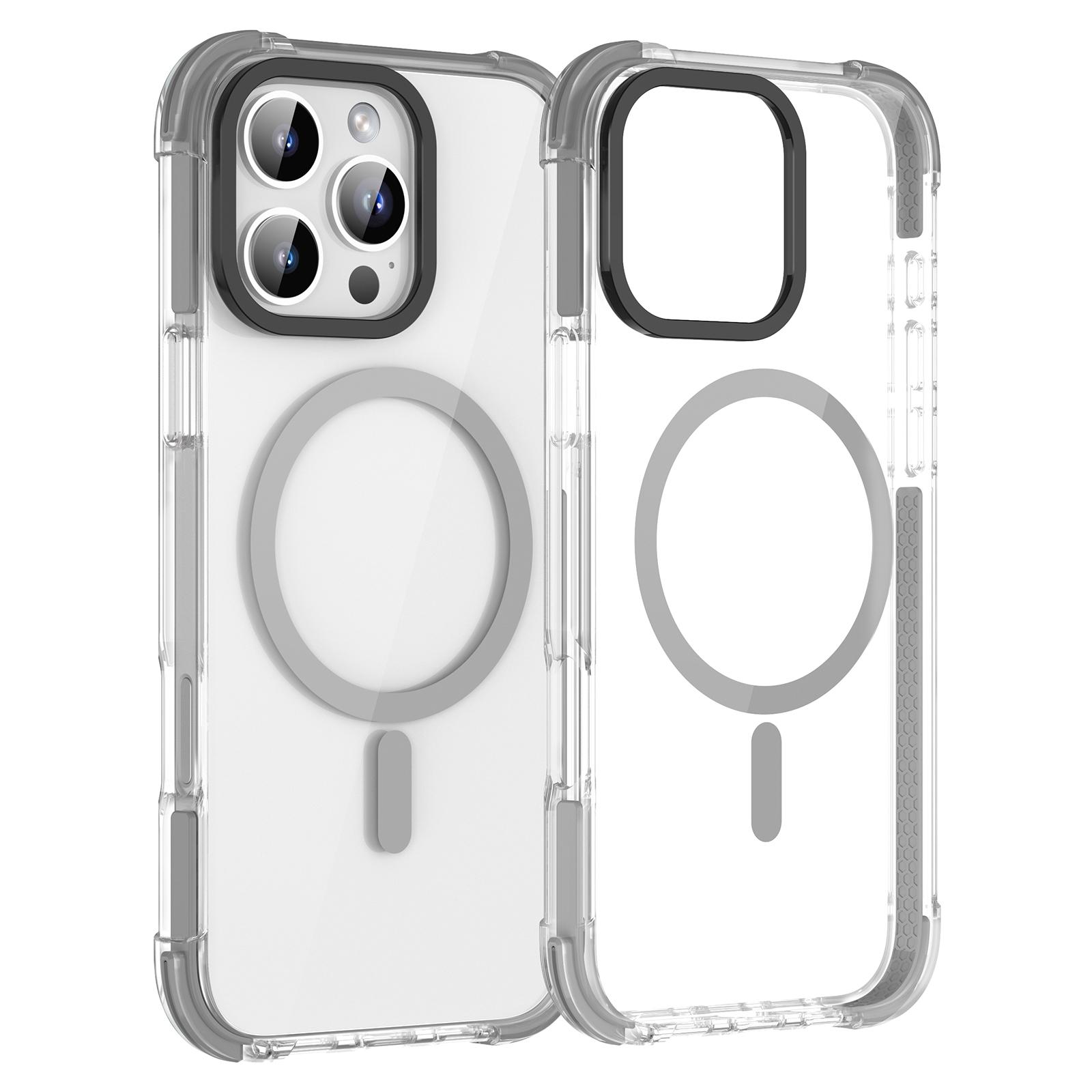 

MUTURAL For iPhone 16 Pro Max Clear Case Compatible with MagSafe Four Corners Anti Drop TPU+PC Phone Back Cover Grey