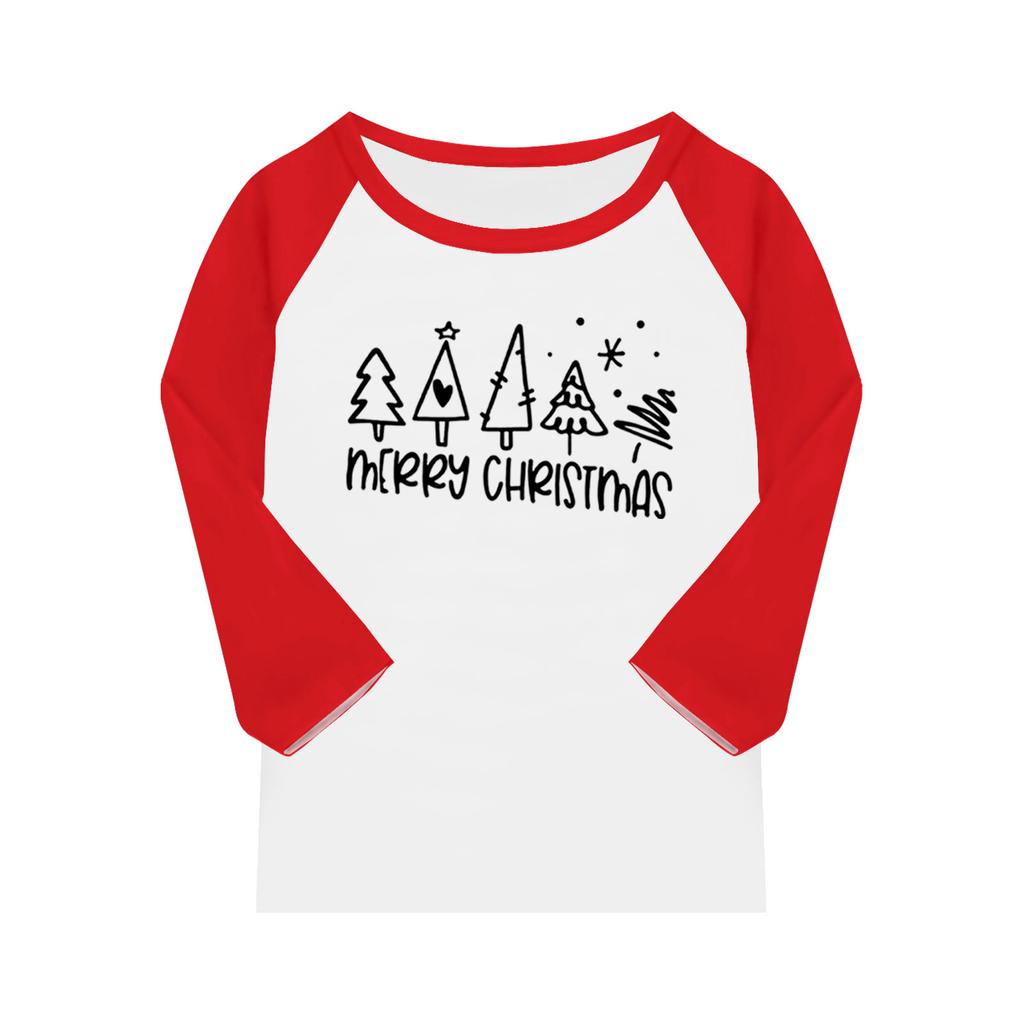 Oberteile für junge Mädchen 4-16 Jahre Rundhals 3/4-Ärmel T-Shirts Trendige Oberteile Outfit T-Shirts Weihnachtstag