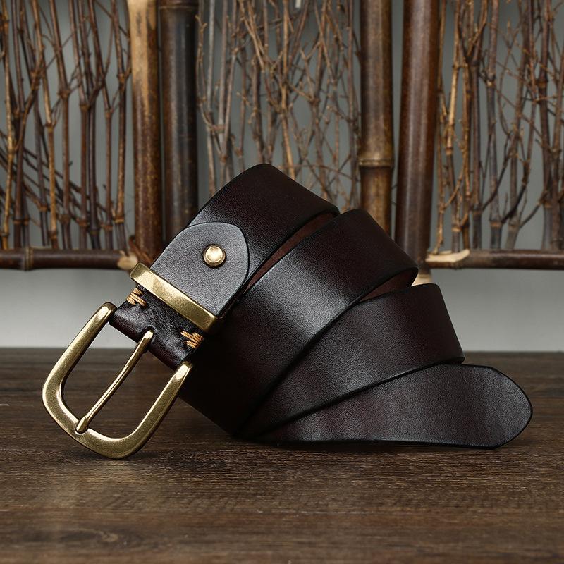Retro Washed Italian First-Layer Cowhide Leather Belt Men'S Copper Buckle Trendy Belt