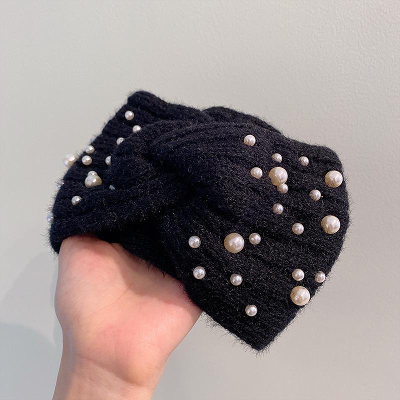 New Korean Style Wide Cross Pearl Headbands For Woman Hairband Elastic Sports Yoga Headwear Girls Hair Band Hair Accessories