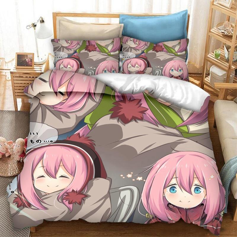 Neuer 3D-Druck Anime Yuru Camp Bettwäsche-Set Bettbezüge Kissenbezüge 2/3-teilig Steppdecke Bettwäschesets Bettwäsche Bett Heimtextilien