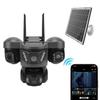 Solar Security Camera Two Way Talk IP66 Rating PIR Motion Detection AI 4G 6K 12MP   HD Triple Lens Solar PTZ Camera for Home